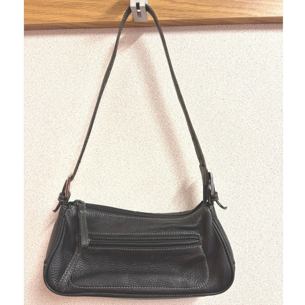 Amanda Smith Shoulder Bag Women Small Black Leather Baguette Stitched VG